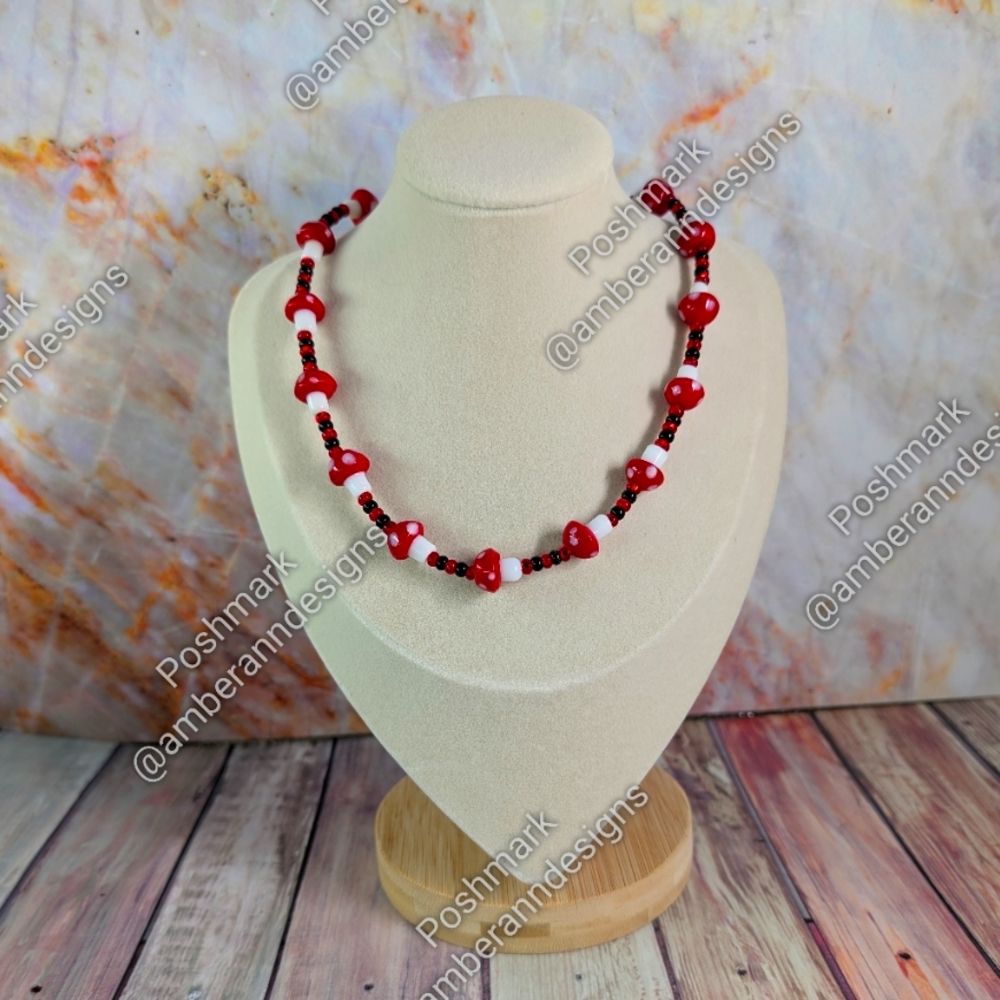 Black & Red Mushroom Stretch Choker